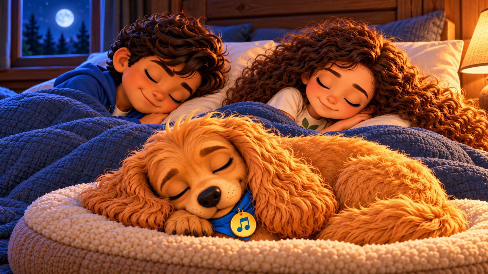 Belén, Thomas y Caramelo comparten un momento tranquilo bajo la luna.