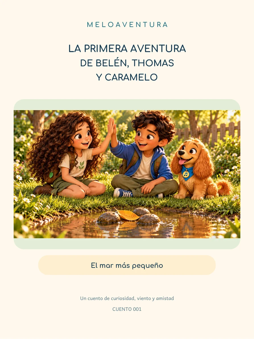 Portada original de La primera aventura de Belén, Thomas y Caramelo, El mar más pequeño.